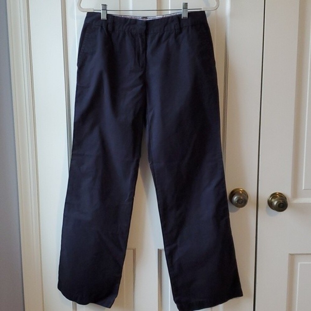 SALTWATER IZOD COTTON SZ 6 PANTS NAVY BLUE WIDE LEG STRAIGHT CHINO OFFICE